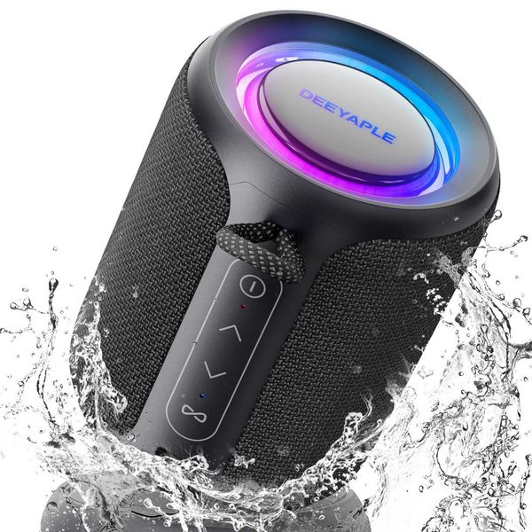 Deeyaple P1S Black Mini Portable Bluetooth Speaker 15W IPX7 Waterproof Bass Boost TWS Dual Pairing BT5.3 Outdoor Speaker S260814RMQA
