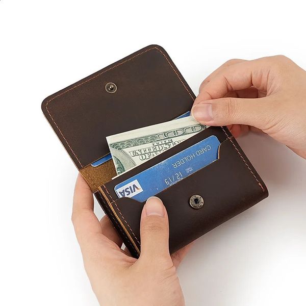 Crazy Horse Leather Card Holder Top-Grain Cowhide Snap - Button Genuine Leather Multi-function Wallet RFID Credit Card Case 260811
