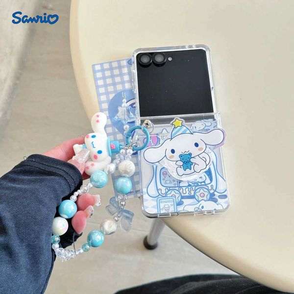Stand Holder Phone Case For Samsung Galaxy Z Flip 7 6 5 4 3 Cute Cartoon Sanrio Cinnamoroll Case Hard Cover With Lanyard C260815