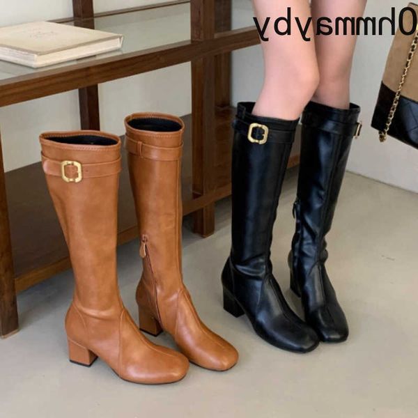 Knee Toe Women High Square Boots Metal Block Heel Side Zipper Knight Long Boots Casual Fashion Leather Tall Booties H260818