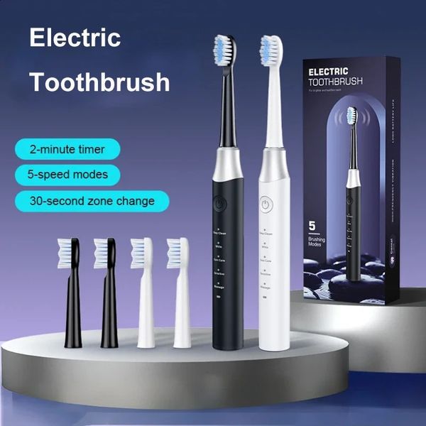 Electric Toothbrush Sensitive Gum Care USB Rechargeable Waterproof 5 Modes for Adult 4 Replacement Heads 260814
