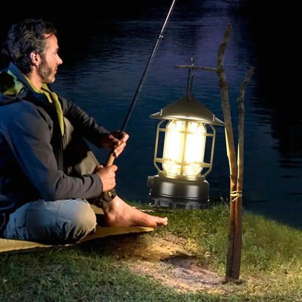 Solar Power Lantern Outdoor Waterproof Tent Light Rechargeable Portable Vintage Solar Powered Landscape Lamp for Courtyard