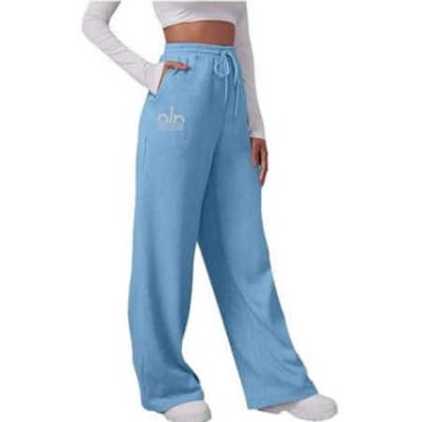 fleece-lined logo sports pants loose sweatpants for women windproof and warm straight-leg yoga pants S260819MNU8