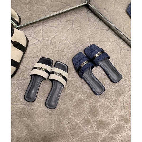 Sheepskin New Niche Lock Buckle Genuine Leather One-Strap Sandals for Women Summer Outdoor Flat Genuine Leather French Style Cool Slippers Women's Shoes Q260819