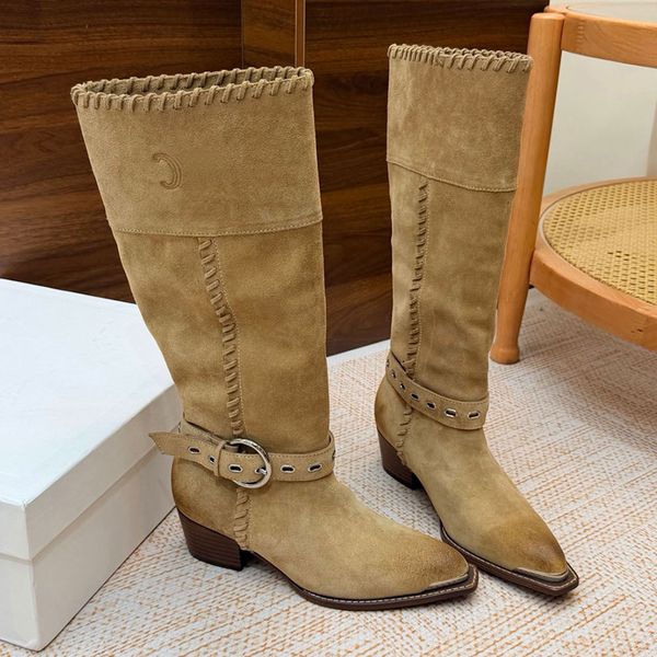Womens Designer Suede Boots Fashion Luxury Chelsea Boot casual knee high western boots retro style comfort autumn winter boots height 5.5cm leather sole size 35 42