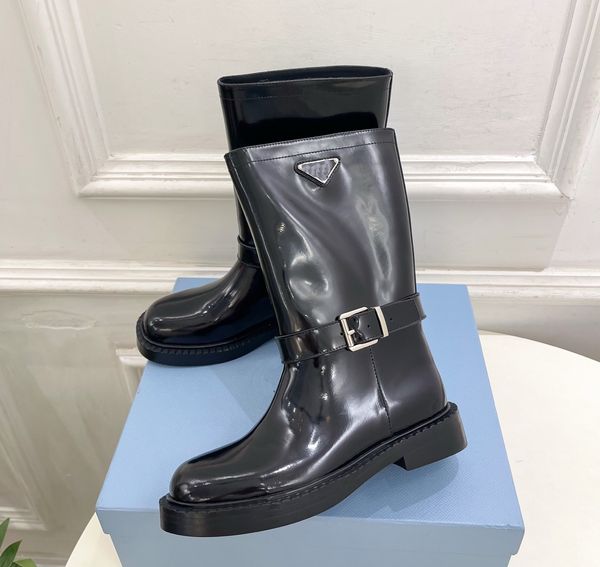 Luxury Designer Dress Shoes Women's Boots Low Heels Size35-41 Genuine Leather Knee High Boots Round Toe British Style Designer Shoes Zapatos De Mujer