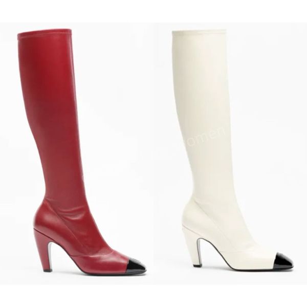 High Heel Boots Womens Thick Heel Elastic Boots Square Toe Side Zipper Designer Knee Long Boot Winter Fashion Chuny Knight Boots Autumn High Heels Shoes