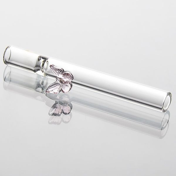 Wholesale Handmade Butterfly Glass Smoking Tube 100*12mm Portable Clear Color Glass Hand Pipe Dry Herb Smoking Pipe Mixed Color