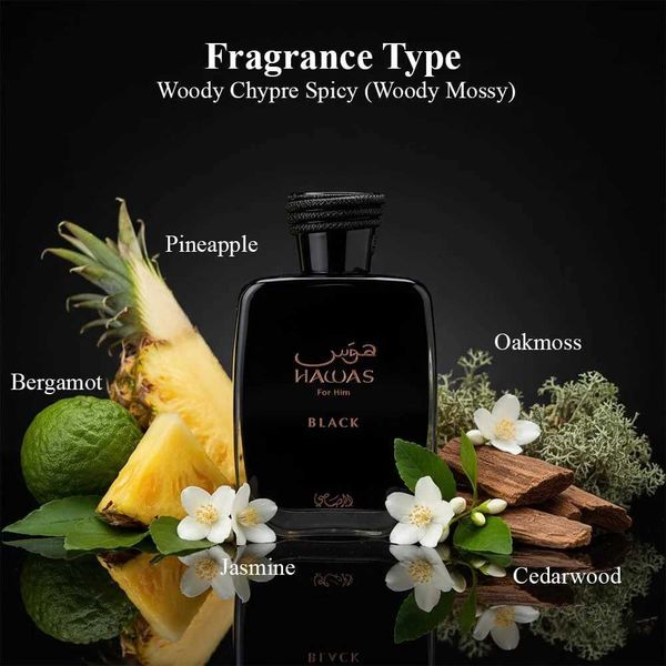 by Hawas Rasasi Black for Men - 3.38oz Eau De Parfum Spray Long Lasting - Sophisticated and Modern Fragrance for Men. M260821