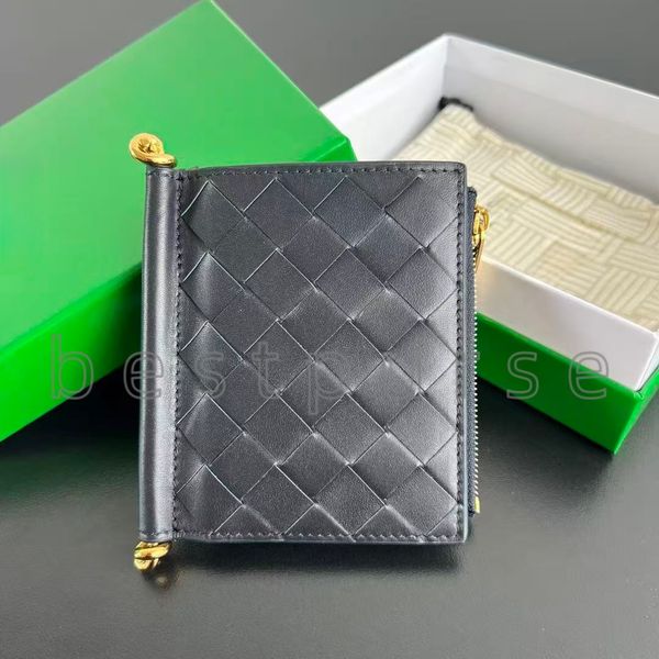 Top Quality Luxury Designer Handbags Real Solstice Short Wallet Genuine Leather Clutch Bag Intrecciato Credit Card Case Classic Woven Leather Card Holder