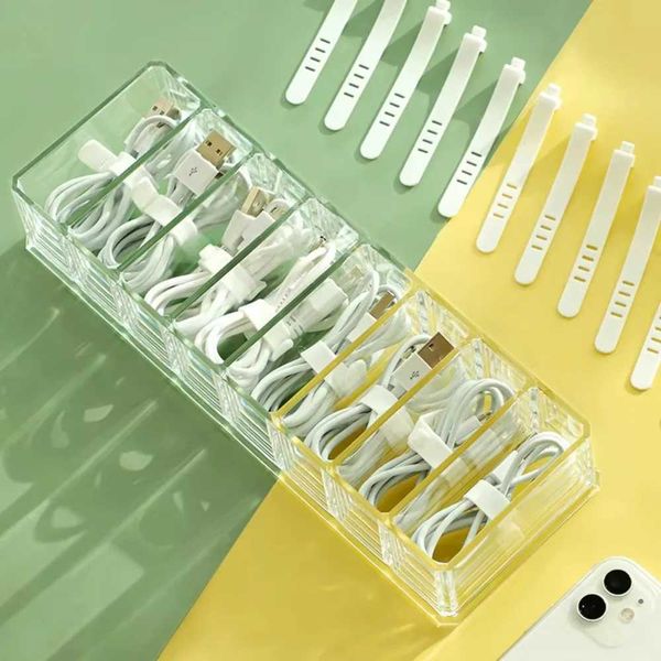 The transparent plastic Data Cable Storage Box household cable MobilePhone Charger Charging Cable Finishing Box Divided Grid Box Z260821