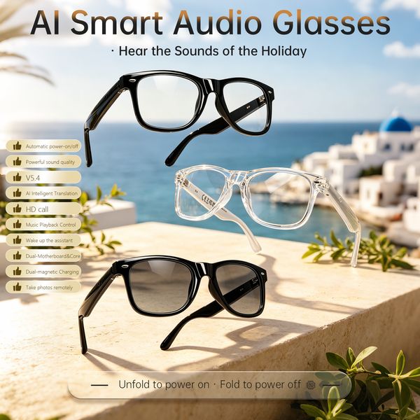 Newest Automatic On/Off Bluetooth Sunglasses Glasses with Metal Spring Hinge Design AI Translation Smart Glasses for Music Calls Handsfree Making
