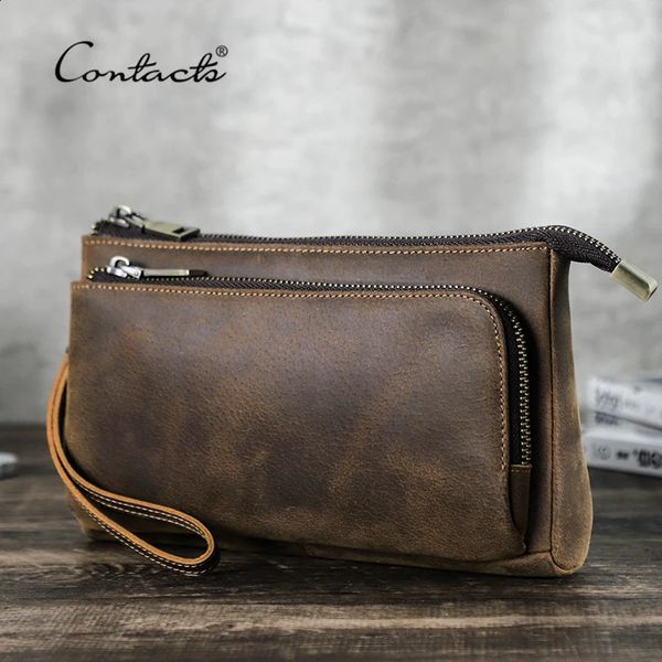 CONTACTS Genuine Leather Men Clutch Bag n Handbag Long Wallet Male Purse Travel Charge Storage Cable Organizer 260825