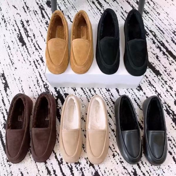 Women Fuzzy Lined Loafers, Winter Warm Fur-Lined Slip-On Flat Shoes, Suede Leather Cozy Moccasin Loafers, Non-Slip Casual Winter Driving Shoes for Daily Indoor Outdoor