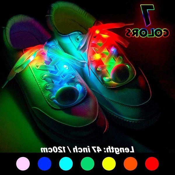 Shoelaces 2Pcs LED Sport Luminous Glow Shoe Strings Round Flash Light Shoelaces Batteries No Tie Lazy Shoe Laces Party Decor H260826