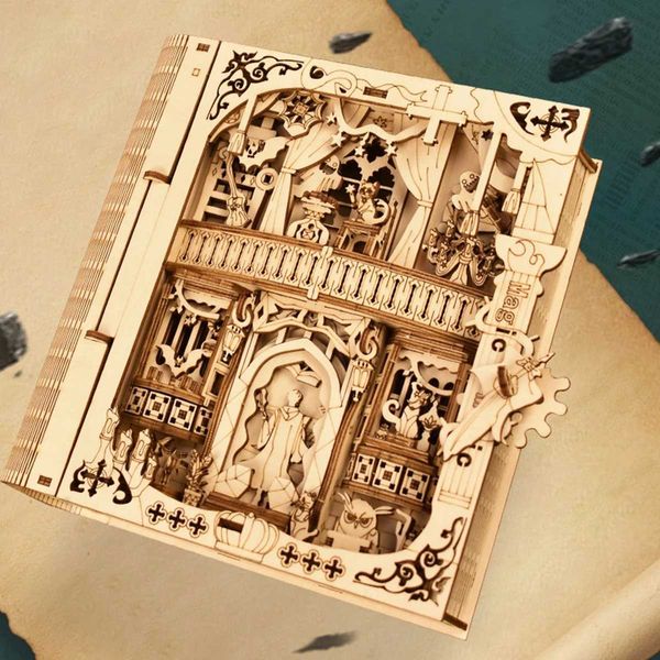 Wooden Puzzle Magic Book Model Solid Wood DIY Handmade 3D Puzzle Suitable for Desktop Decoration Holiday Birthday Gift X260826