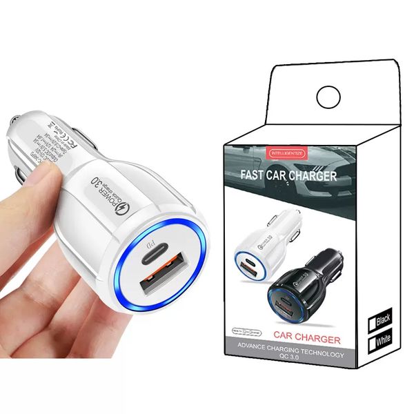 38W QC3.0 USB Phone 3A Power Outlet Adapter PD Type-C Fast Car Charger For Xiaomi Samsung iPhone huawei with box