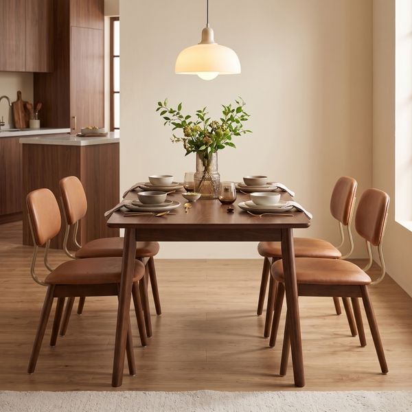 Wooden Chairs Set of 2, Modern Vinyl Upholstered Farmhouse Dinner Chair for Kitchen Dining Room