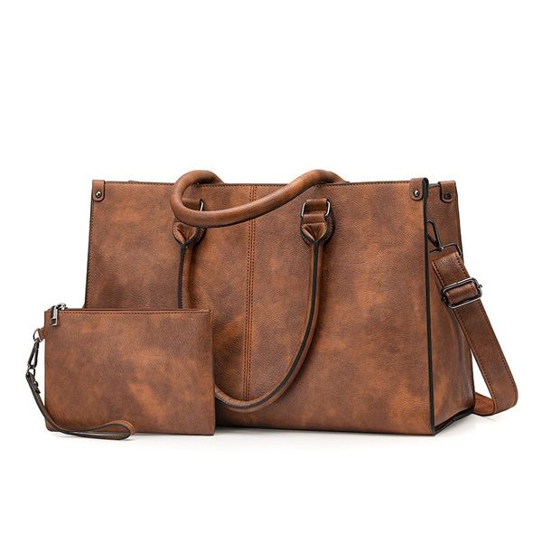 PU Leather Laptop Tote 2 Pieces Set Business Computer Briefcase for Men Women 15.6 Inch Notebook Large Capacity Shoulder Bag