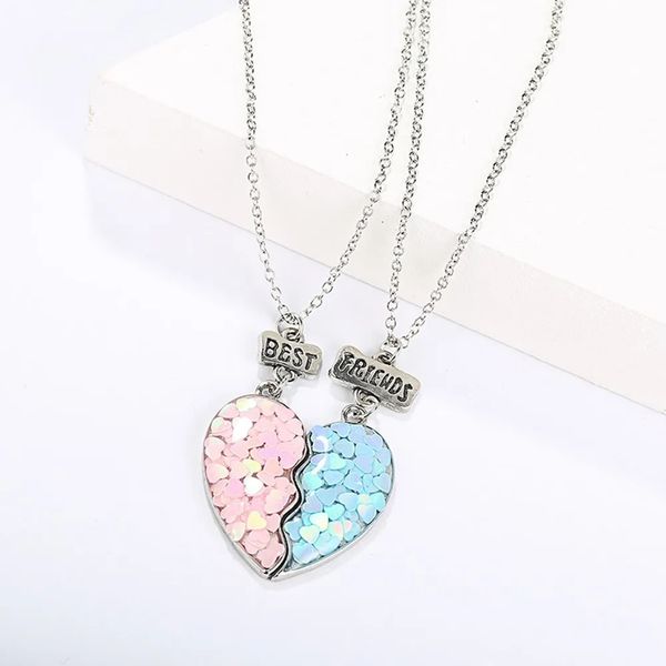 2PCS/Set Unisex BFF Necklace Girls Heart Pendant Friend Letter Necklace Men Women Friendship Couple Chain Necklace 260228