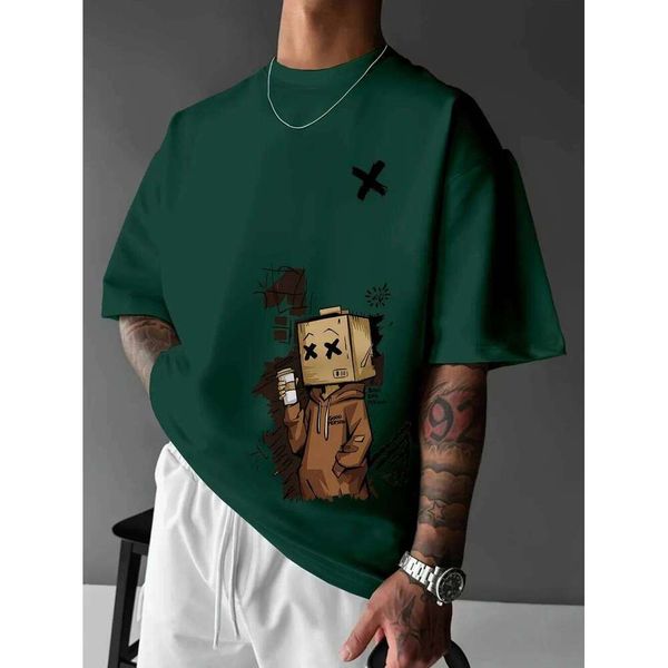 European and American men's summer fashion cartoon print comfortable breathable round neck T-shirt outdoor city high street top H260228