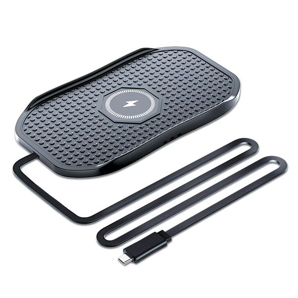 Wireless Car Charger Silicone Pad, for iPhone12/11 Pro/XS/XR/8/8Plus,15W Fast Car Wireless Charging Non-Slip Mat, for Samsung S21/S22/S23/S24/S25/Androids,80cm Cable, Black