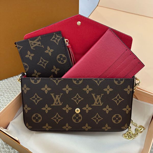 

louis vouiton bag Pochette Felicie Designer Bag Luxury Old Flower Brown Coated Canvas Cowhide Leather Chain Bag Crossbody Bag Easy Pouch Neverfull Shoulder Bag, #38 16cm