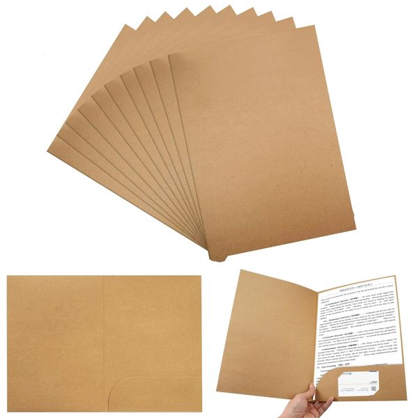 10pcs Kraft Paper Document Holder With Pockets Thick A4 Presentation Folder For Office School Supplies Stationery 260302