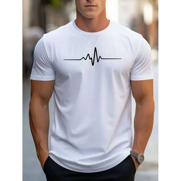 T Fashionable men's summer electrocardiogram printed comfortable and breathable round neck T-shirt outdoor casual top J260227