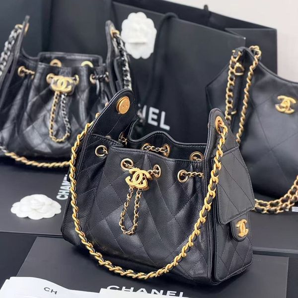 

10A Designer bag 25 bag mini Luxury bag Hobo cc bag large Capacity Crossbody bag luxury women's bag Trendy printed handbag Lychee peel bucket Drawstring single bag, Cf-49-26cm sheepskin
