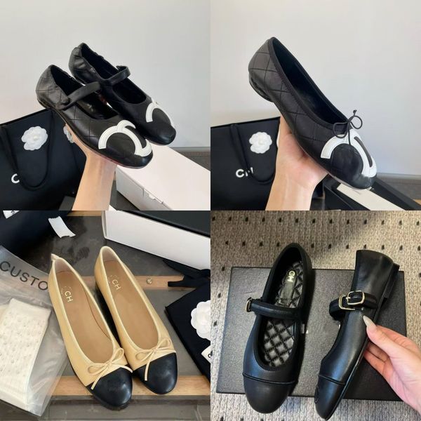 2026 Designer Flats New Luxury Embroidered Ballet CC Bow Tie Genuine Leather Comfortable Flat Dress Shoes