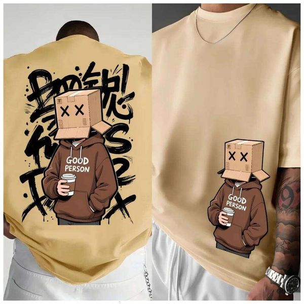 American Summer Men's Cartoon Character Letter Graffiti Print Comfortable and Breathable Round Neck T-shirt Outdoor Street Top Z260306