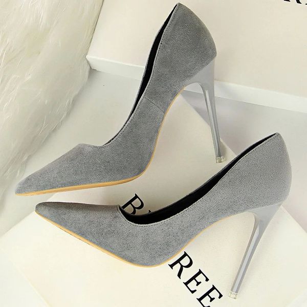BIGTREE Shoes Classic High Heels Woman Pumps Sexy Office Shoes Stiletto Heels Fashion Large Size Women Heels Pumps Grey Green 260306