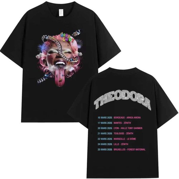 Rapper Theodora Tour album graphics 100%Cotton music Tshirt Men 2026 New Summer Hip hop unisex Short sleeve shirt fan gifts L260306