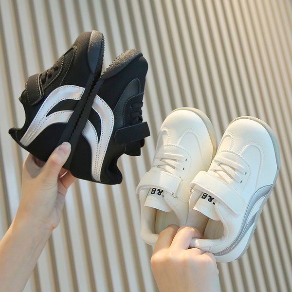 

Free Shipping Spring Sport Shoes For Children PU Leather Ergonomics Kids Sneakers Soft-soled Children's Sneakers Boy's Girl's Tennis Shoes, Black