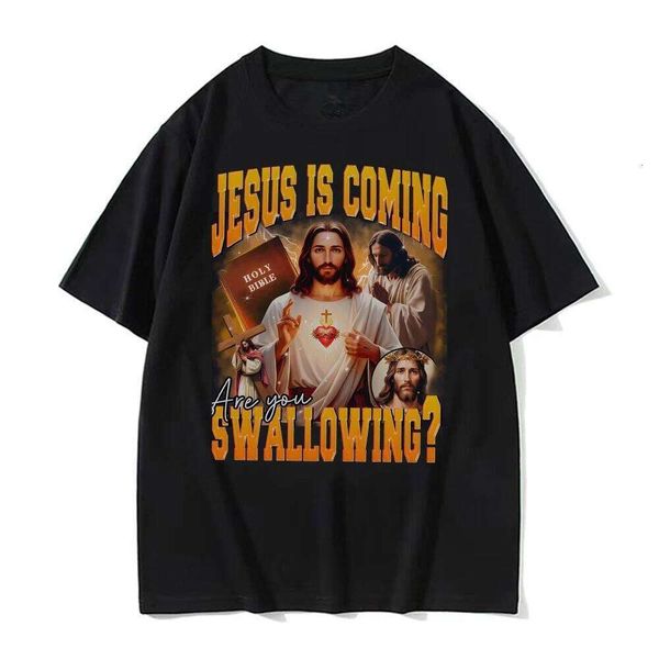 2026 New Funny Jesus Meme 100%cotton men's shirt Vintage O-Neck Short Sleeve Harajuku women's summer fashion oversized Tshirt Q260306
