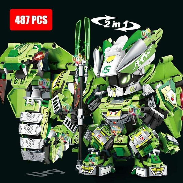 2in1 Ninja Movie Green Cobra Snake Warrior Mini Robot Battle Mecha Set Fighter Building Blocks Toys for Kids Boys Christmas Gift K260311