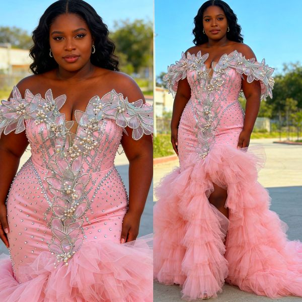 

Pink Prom Dress 2026 Mermaid Prom Dress Crystals Florals Tiers Sparkly Evening Dresses For Black Women Birthday Party Formal Receiption Gowns Dresses ZJ076, Yellow