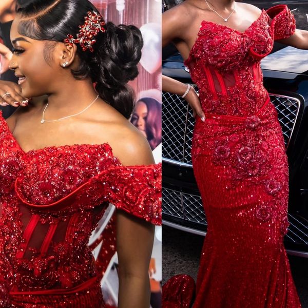 

2K26 Red Prom Dress 2026 Mermaid Prom Dress Appliques Beaded Lace Sequined Evening Dresses For Black Women Birthday Party Formal Receiption Gowns Dresses ZJ069, Ivory