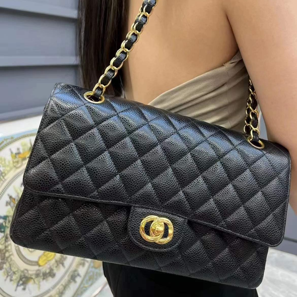 

10a Designer bag women's handbag high-end genuine leather classic medium size caviar ball pattern double cover full steel hardware 25cm single shoulder crossbody bag, Camel