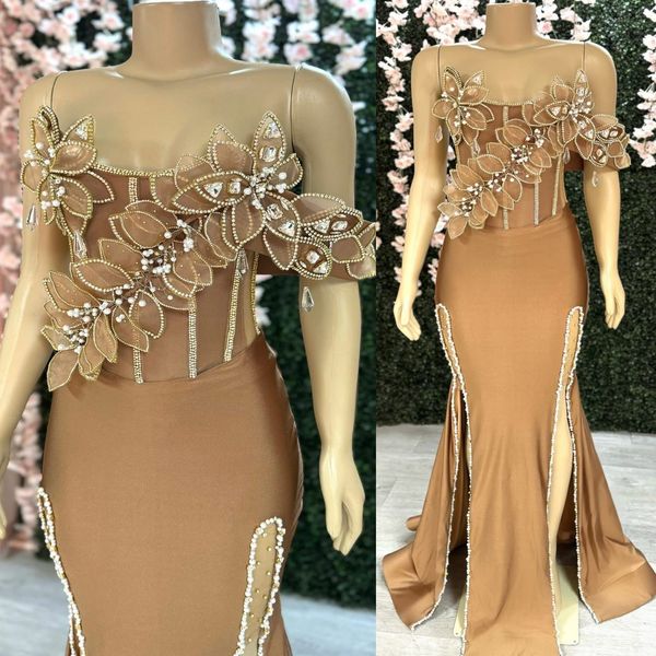 

2K26 Gold Prom Dress 2026 Mermaid Prom Dress Crystals Florals Strapless Evening Dresses For Black Women Birthday Party Formal Receiption Gowns Dresses ZJ069, Hunter
