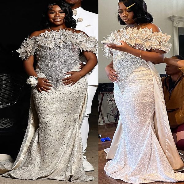 

2K26 Ivory Prom Dress 2026 Mermaid Prom Dress Florals Crystals Detachable Train Evening Dresses For Black Women Birthday Party Formal Receiption Gowns Dresses, Yellow