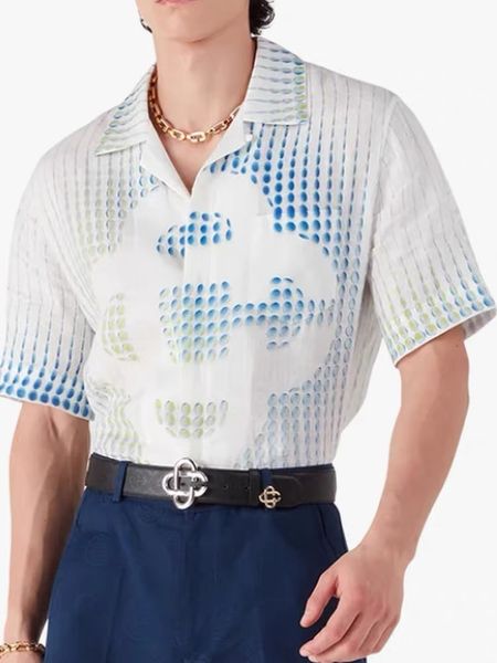 

2026 Casabalnc New Trend Designer Silk Casual Shirt Gradient Polka Dot Hawaii Style Loose Lapel Button Summer Thin Short Sleeve Silk T-shirt Shirt Top for Men and Women, Rose