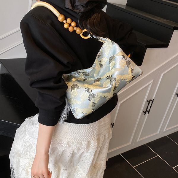 

Women's Bohemian Shoulder Bag with White Crane Embroidery - Stylish Evening Clutch for Weddings Chic Vacation Beach Clutch for Females Featuring, Army green