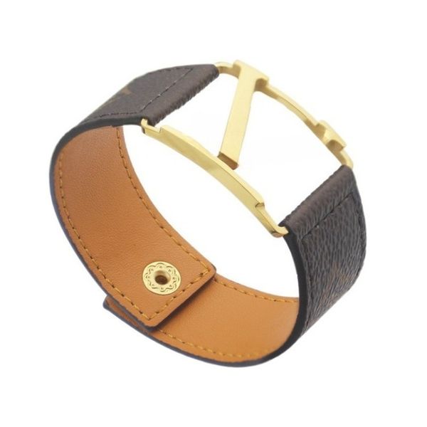 

High Quality Men's Leather Bracelet Luxury 18K Gold Plated Bracelet Fashion Bracelet for Men Women Retro Design Classic Print Leather Wristband Couple Gifts