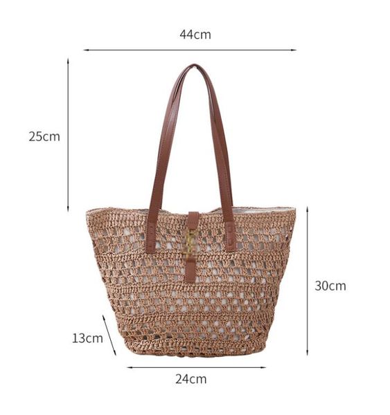

Tote Luxury Handbag Designer High Quality Beach Women rafia tote bag Straw Large Capacity Totes Shopping Bag Shoulder Bags Hand embroider totebag p62, Khaki