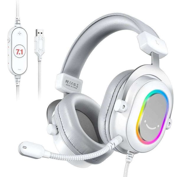 FIFINE RGB Gaming Headset 7.1 Surround Sound/3-EQ/MIC,Over-ear Headphone with In-line Control for PC Ampligame-H6W 26W0310