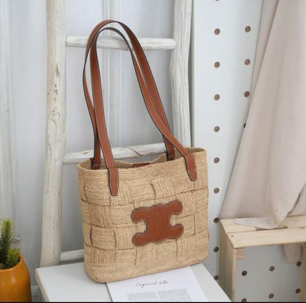 

10A Designer Straw Tote Bag for Women Summer Classic Gold Buckle Beach Bag Crossbody Bag Luxury Handbags Purse Designers Tote, Khaki
