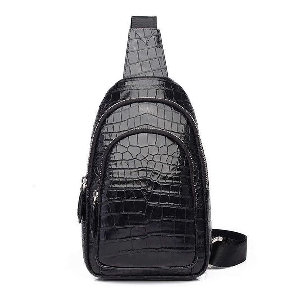Crocodile Pattern Top Layer Cowhide Men's Crossbody Shoulder Genuine Leather Chest Bag, Urban Minimalist Style