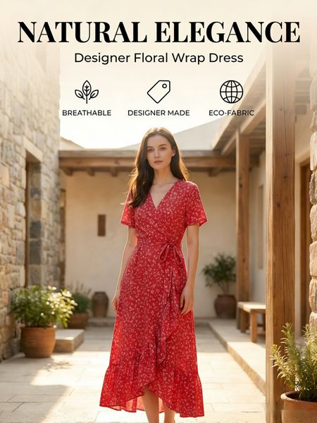 

Chic Holiday Ready Red Tied Waisted Flowered Skirt with Flowy Hemline